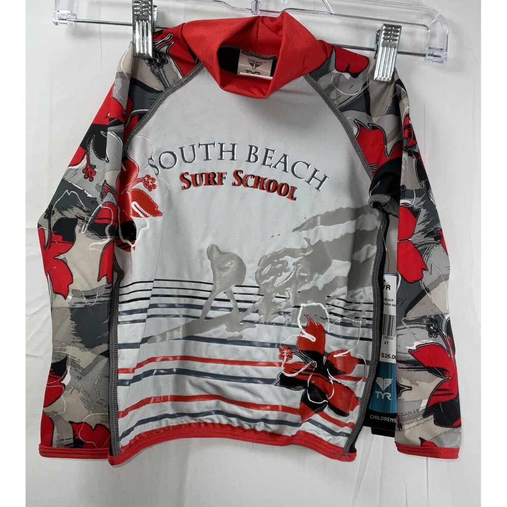 NWT Child's‎ South Beach Surf School Rash Guard Long Sleeve High Neck Shirt 4T
